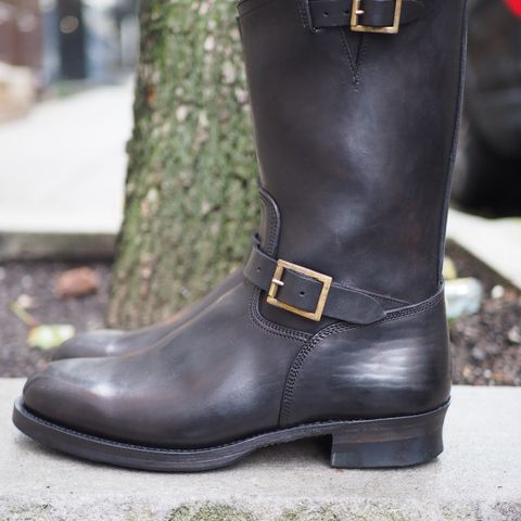 Motor Engineer Boots in Black Hand-Dyed Italian Horsebutt