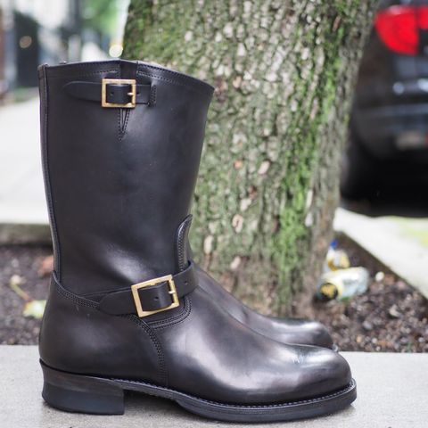 Motor Engineer Boots in Black Hand-Dyed Italian Horsebutt