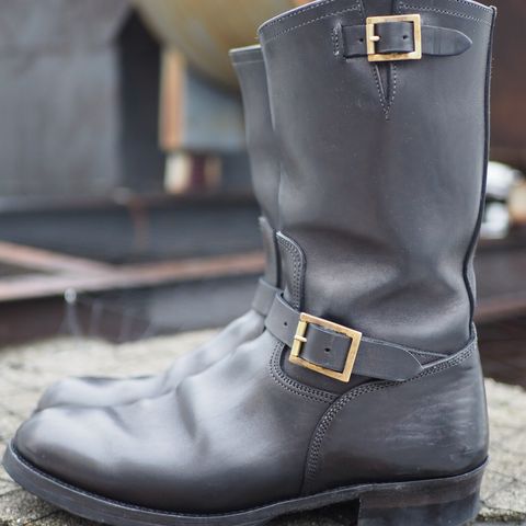 Motor Engineer Boots in Black Hand-Dyed Italian Horsebutt