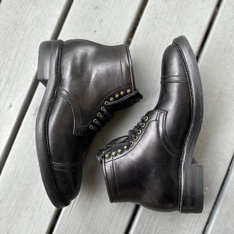 Flame Panda Service Boot in Maryam Natural Horsebutt Overdyed Brown then Black