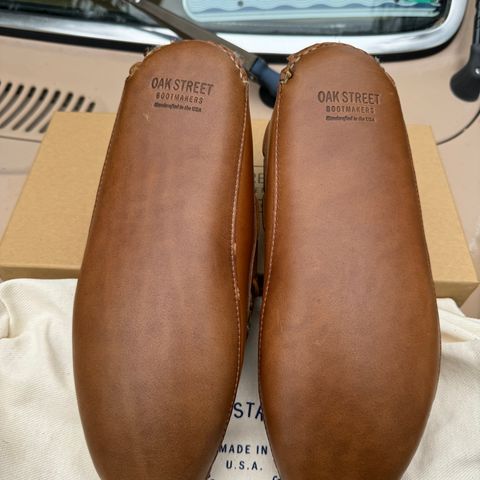 View photo of Oak Street Bootmakers Shearling House Moc in Horween Natural Chromexcel