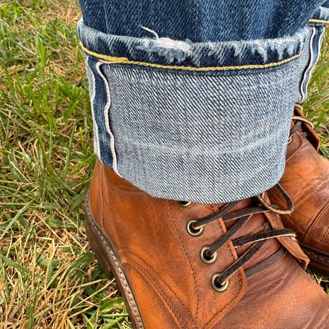 View photo of Oak Street Bootmakers Cap Toe Trench Boot in Tempesti Brown Overdye Camello Asportabile