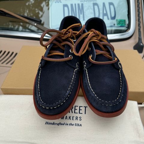 View photo of Oak Street Bootmakers Trail Oxford in Horween Navy Orion Suede