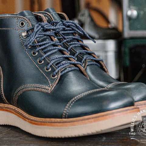 Willie's Handmade Boots Cap Toe Service Boot in Horween Navy Chromexcel