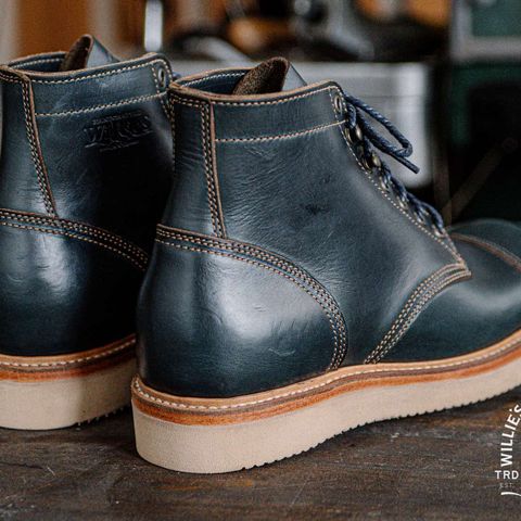 Willie's Handmade Boots Cap Toe Service Boot in Horween Navy Chromexcel