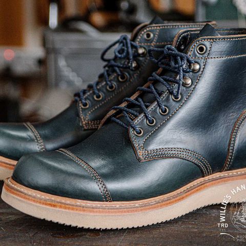 Willie's Handmade Boots Cap Toe Service Boot in Horween Navy Chromexcel