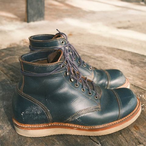 Willie's Handmade Boots Cap Toe Service Boot in Horween Navy Chromexcel