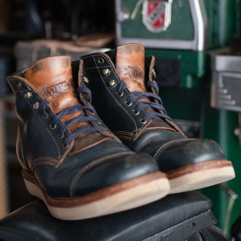Willie's Handmade Boots Cap Toe Service Boot in Horween Navy Chromexcel