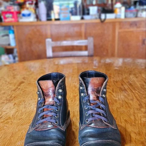 View photo of Willie's Handmade Boots Cap Toe Service Boot in Horween Navy Chromexcel