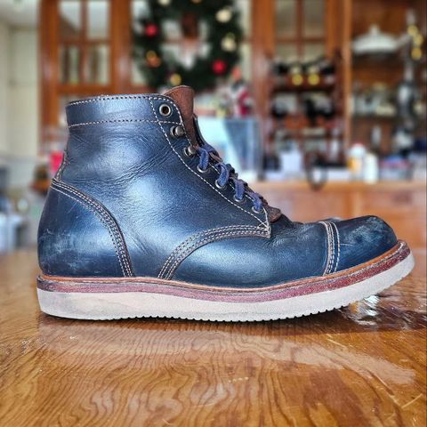 View photo of Willie's Handmade Boots Cap Toe Service Boot in Horween Navy Chromexcel