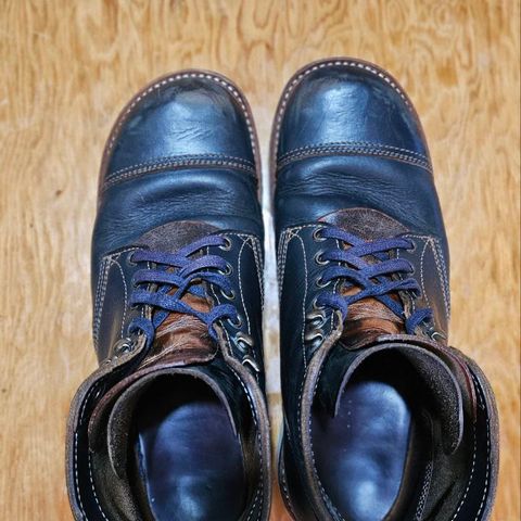 View photo of Willie's Handmade Boots Cap Toe Service Boot in Horween Navy Chromexcel