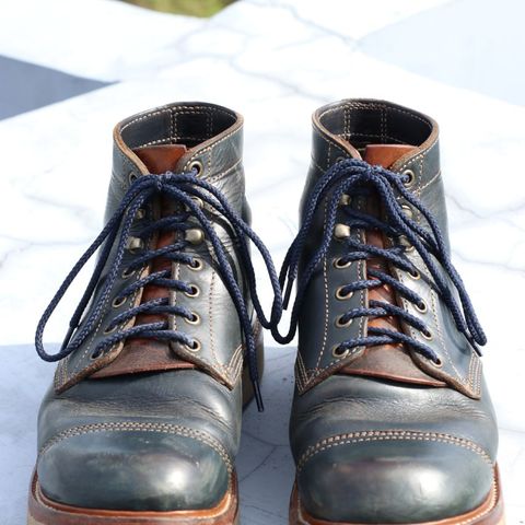 View photo of Willie's Handmade Boots Cap Toe Service Boot in Horween Navy Chromexcel