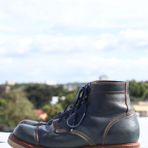 View photo of Willie's Handmade Boots Cap Toe Service Boot in Horween Navy Chromexcel