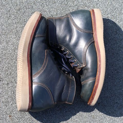 View photo of Willie's Handmade Boots Cap Toe Service Boot in Horween Navy Chromexcel