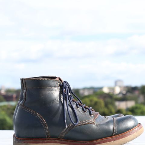 View photo of Willie's Handmade Boots Cap Toe Service Boot in Horween Navy Chromexcel