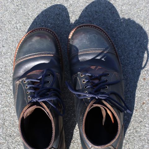 View photo of Willie's Handmade Boots Cap Toe Service Boot in Horween Navy Chromexcel