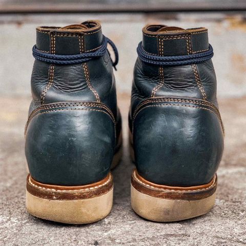 View photo of Willie's Handmade Boots Cap Toe Service Boot in Horween Navy Chromexcel