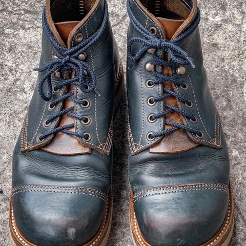 View photo of Willie's Handmade Boots Cap Toe Service Boot in Horween Navy Chromexcel