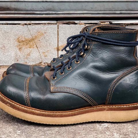 View photo of Willie's Handmade Boots Cap Toe Service Boot in Horween Navy Chromexcel