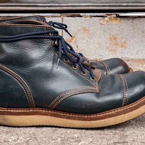 View photo of Willie's Handmade Boots Cap Toe Service Boot in Horween Navy Chromexcel