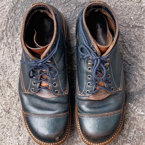 View photo of Willie's Handmade Boots Cap Toe Service Boot in Horween Navy Chromexcel