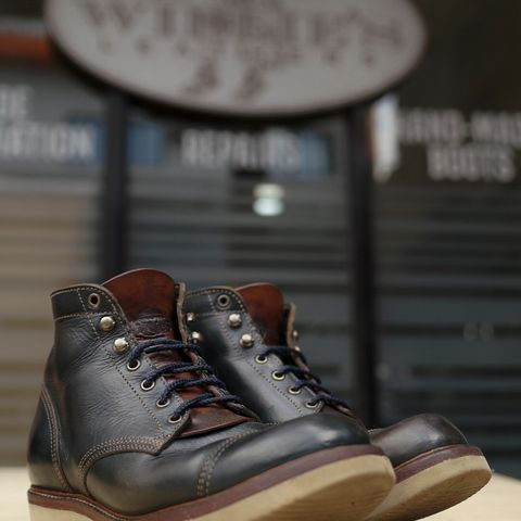 View photo of Willie's Handmade Boots Cap Toe Service Boot in Horween Navy Chromexcel