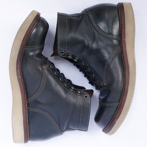 View photo of Willie's Handmade Boots Cap Toe Service Boot in Horween Navy Chromexcel