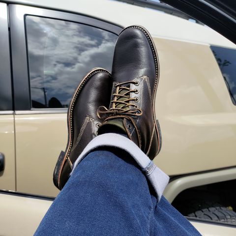 View photo of Willie's Handmade Boots Service Boot in Horween Olive Waxed Flesh