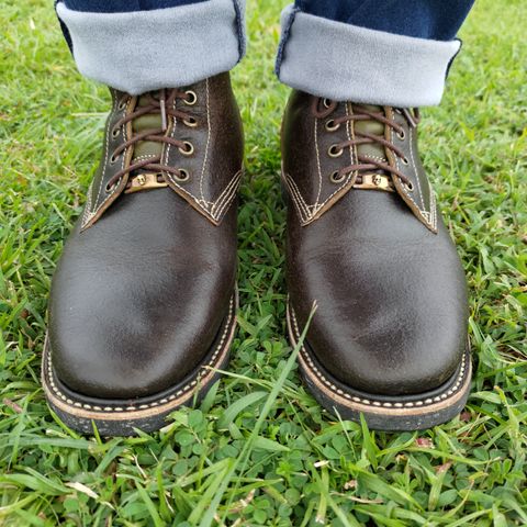 View photo of Willie's Handmade Boots Service Boot in Horween Olive Waxed Flesh