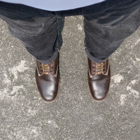 View photo of Willie's Handmade Boots Service Boot in Horween Olive Waxed Flesh