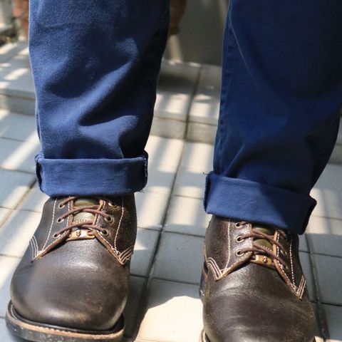 View photo of Willie's Handmade Boots Service Boot in Horween Olive Waxed Flesh