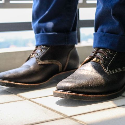 View photo of Willie's Handmade Boots Service Boot in Horween Olive Waxed Flesh