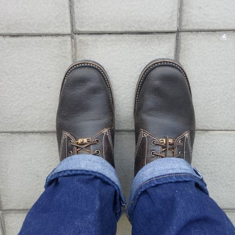 View photo of Willie's Handmade Boots Service Boot in Horween Olive Waxed Flesh