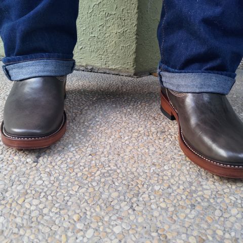 View photo of Willie's Handmade Boots Engineer Boots in Maryam Graphite Horsebutt