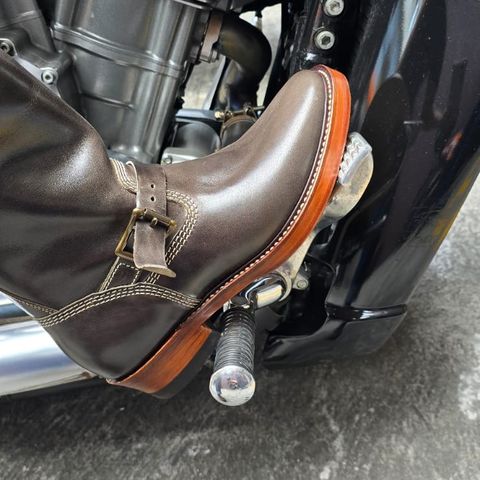 View photo of Willie's Handmade Boots Engineer Boots in Maryam Graphite Horsebutt