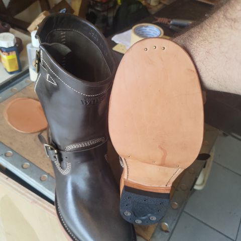 View photo of Willie's Handmade Boots Engineer Boots in Maryam Graphite Horsebutt