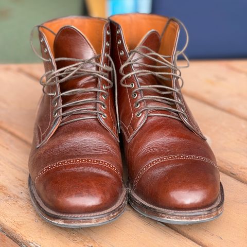 View photo of Viberg Service Boot BCT in Shinki Cognac Teacore Horsebutt