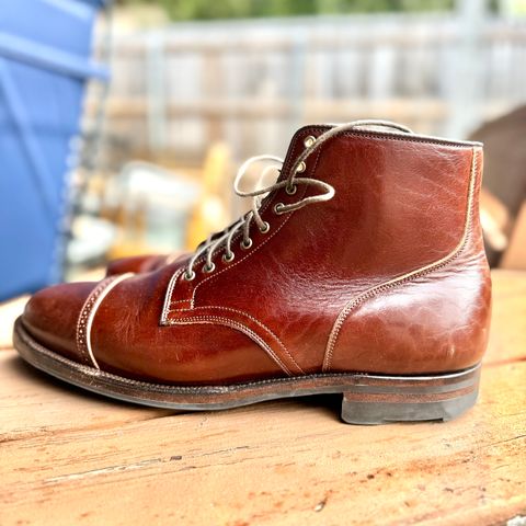 View photo of Viberg Service Boot BCT in Shinki Cognac Teacore Horsebutt