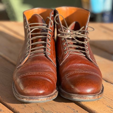 View photo of Viberg Service Boot BCT in Shinki Cognac Teacore Horsebutt