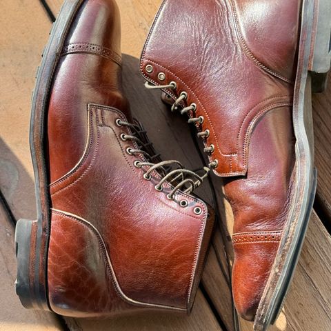 View photo of Viberg Service Boot BCT in Shinki Cognac Teacore Horsebutt