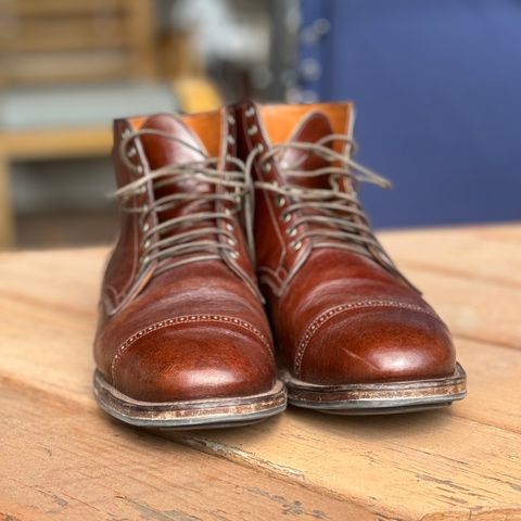 View photo of Viberg Service Boot BCT in Shinki Cognac Teacore Horsebutt