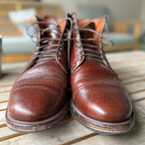 View photo of Viberg Service Boot BCT in Shinki Cognac Teacore Horsebutt