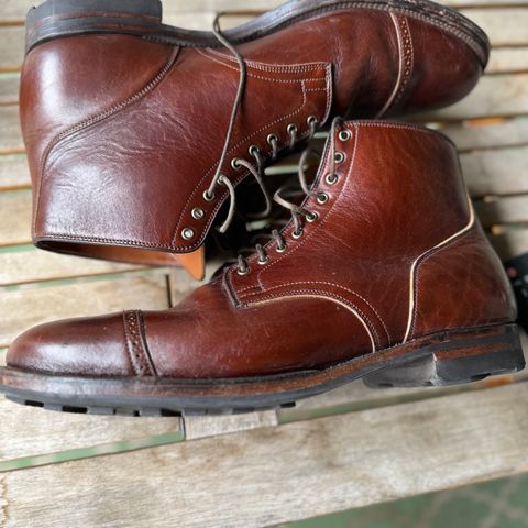 View photo of Viberg Service Boot BCT in Shinki Cognac Teacore Horsebutt