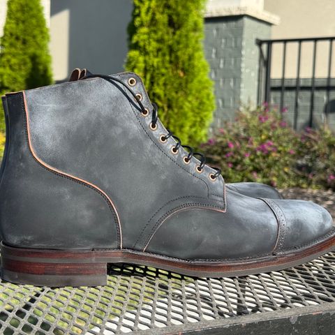 View photo of Viberg Service Boot BCT in Horween Black Teacore Double Cordovan Butts