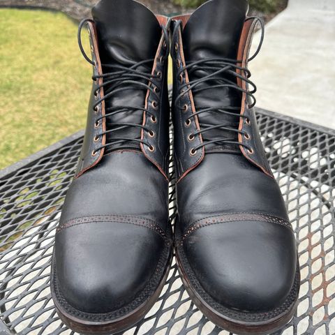 View photo of Viberg Service Boot BCT in Horween Black Teacore Double Cordovan Butts