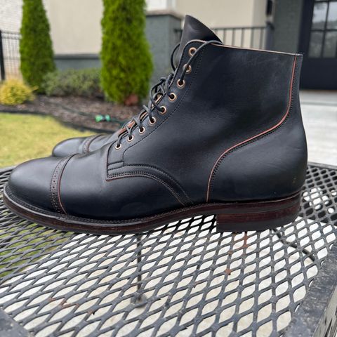 View photo of Viberg Service Boot BCT in Horween Black Teacore Double Cordovan Butts