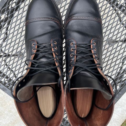 View photo of Viberg Service Boot BCT in Horween Black Teacore Double Cordovan Butts