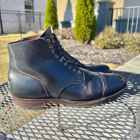 View photo of Viberg Service Boot BCT in Horween Black Teacore Double Cordovan Butts