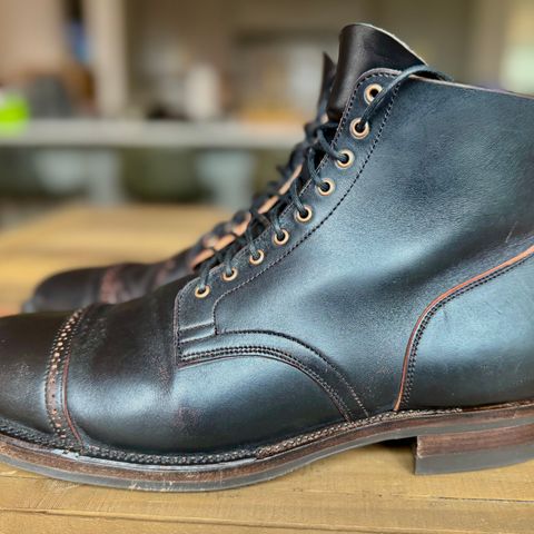 View photo of Viberg Service Boot BCT in Horween Black Teacore Double Cordovan Butts