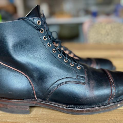 View photo of Viberg Service Boot BCT in Horween Black Teacore Double Cordovan Butts